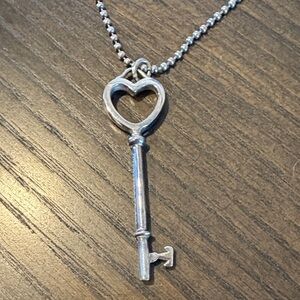 Tiffany & Co. Silver Heart Key Pendant Necklace